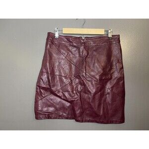 Zeagoo Skirt Womens Large Burgundy Faux Leather Mini Zip Back Lined Bodycon
